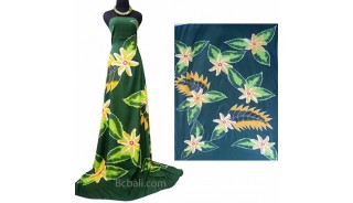 pareo rayon sarongs handpainting flower green and yellow color made in bali
